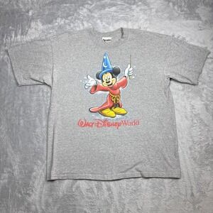 Vintage Walt Disney World Disney Mickey Mouse Shirt XL Gray Fantasia Wizard